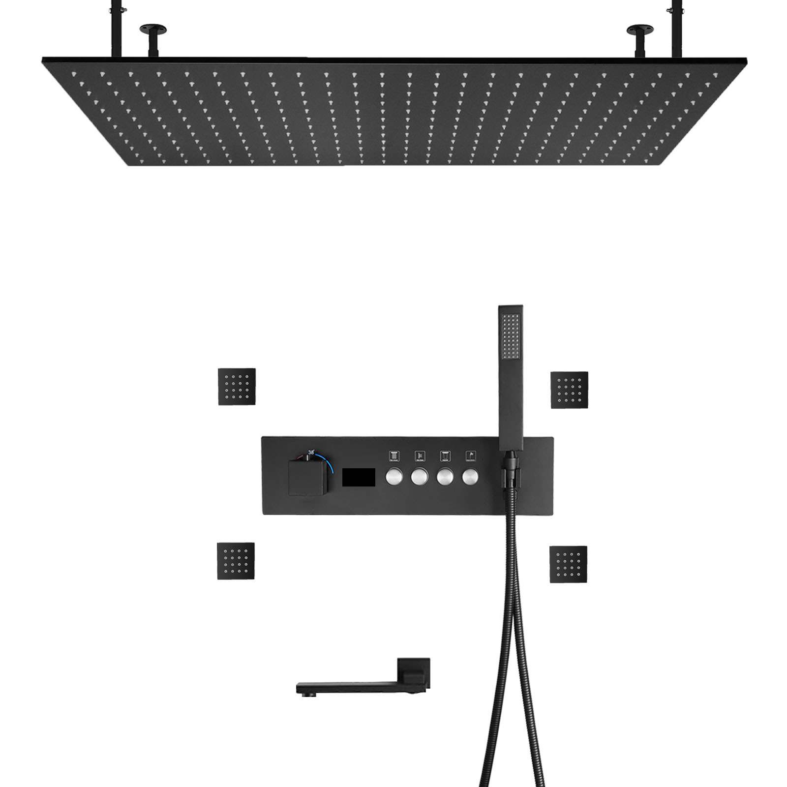 Pato negro temperatura constante número LED válvula de ducha mixta explícita cuerpo bañera grifo conjunto de sistema de cabezal de ducha