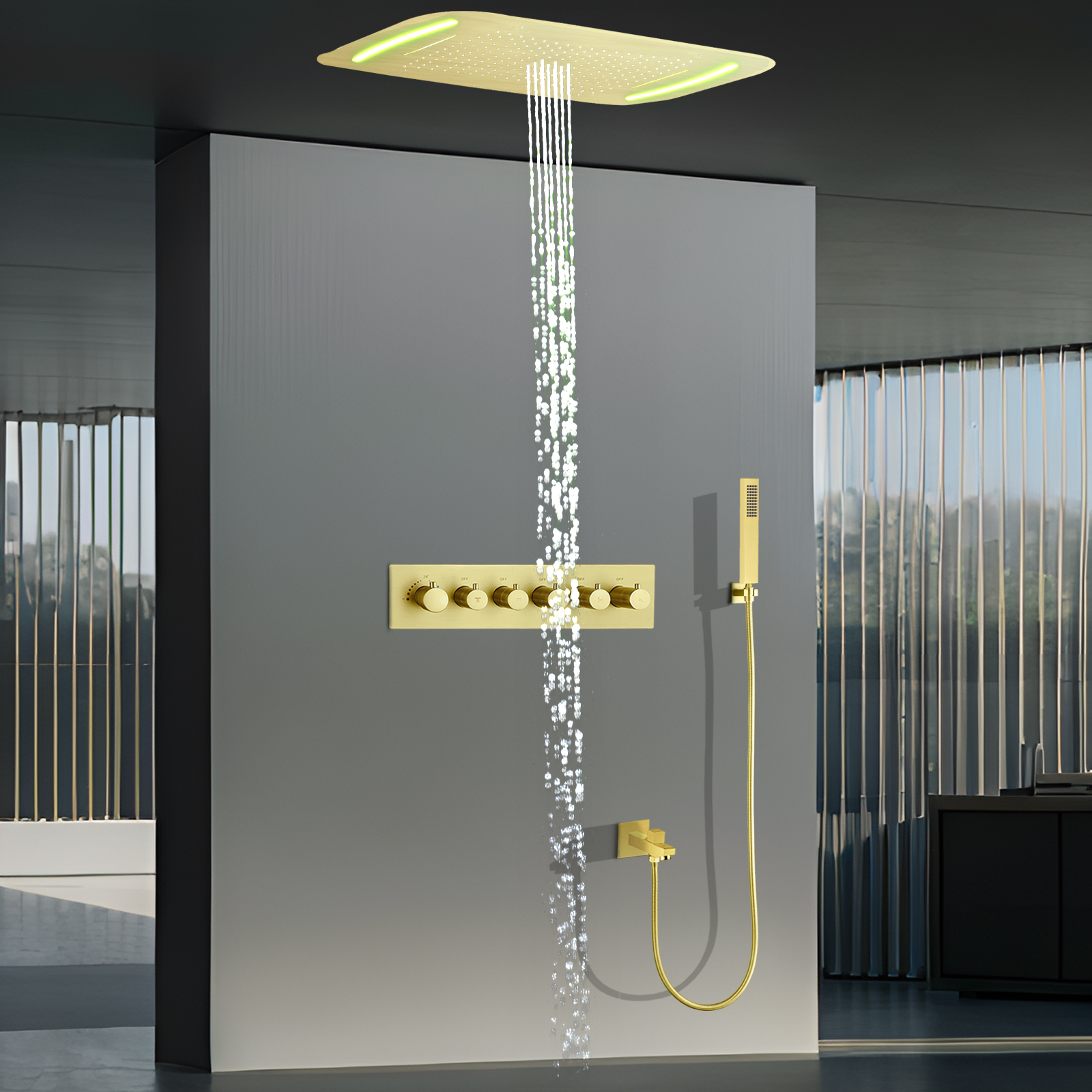 Juego de sistema de ducha Darkweight, termostato LED, grifo de ducha para bañera y baño, sistema de cabezal de ducha con pulverizador, SPA