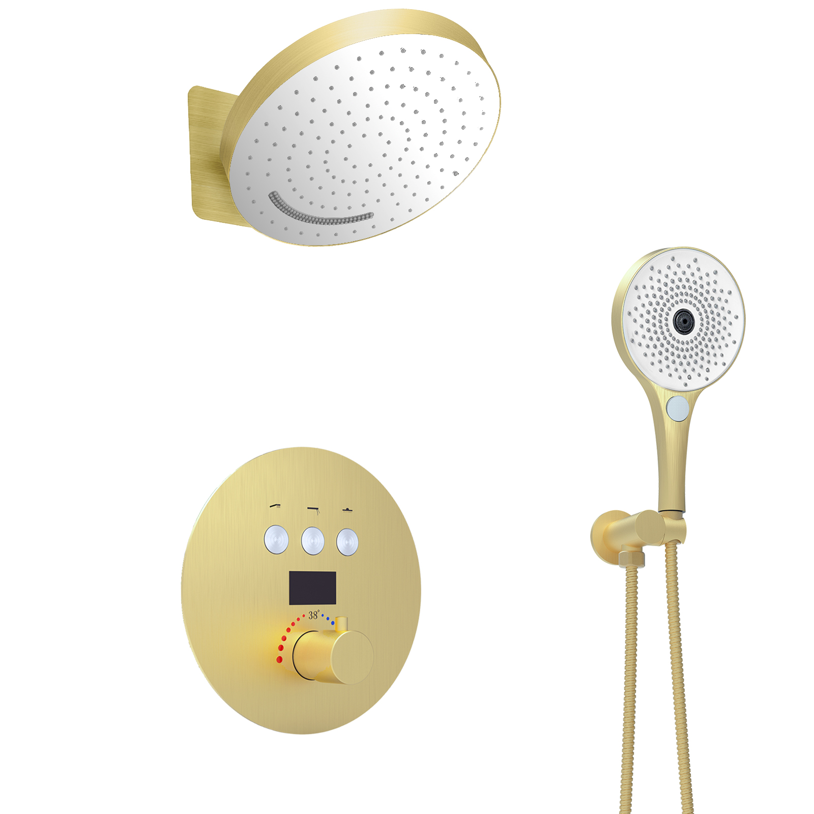 Termostato de Oro cepillado, juego de grifo con pantalla Digital, juego de sistema de chorro de masaje para ducha y bañera de baño