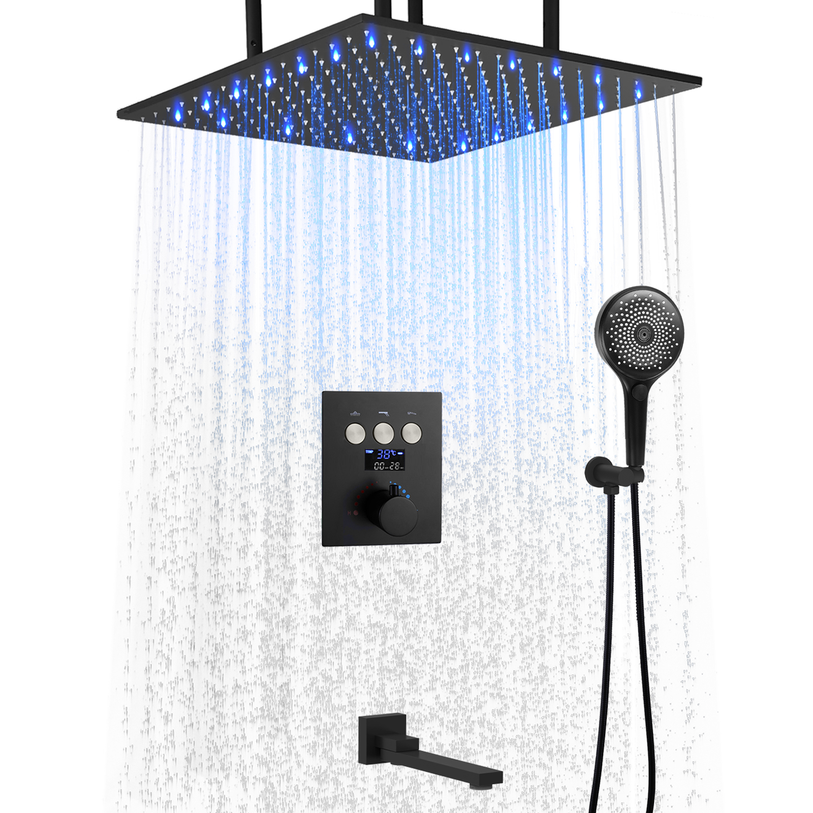 Número de temperatura LED que muestra el sistema de ducha baño temperatura constante bronce lluvia cabezal de ducha Kit de combinación