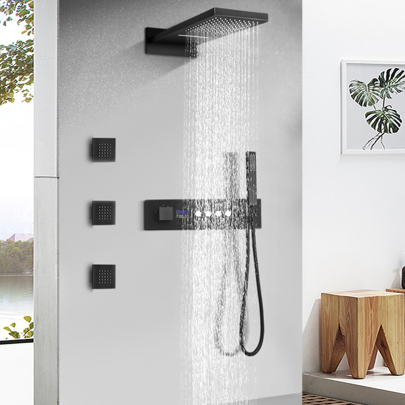 Nuevo Set de ducha de baño montado en la pared con pantalla Digital, mezclador de ducha termostático oculto para baño con ducha de mano