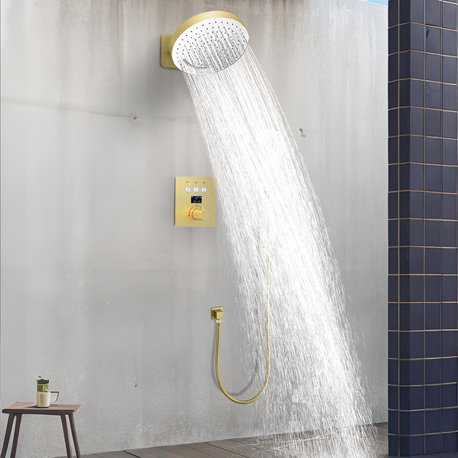 Válvula de desviación mixta de temperatura constante, grifo de agua de baño, Suite, montado en la pared, ducha de agua de lluvia, cabezal colgante, ducha superior