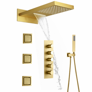 Baño de ducha de latón moderno, sistema de ducha de lluvia multifuncional con temperatura constante, sistema de ducha en cascada, conjunto de masaje