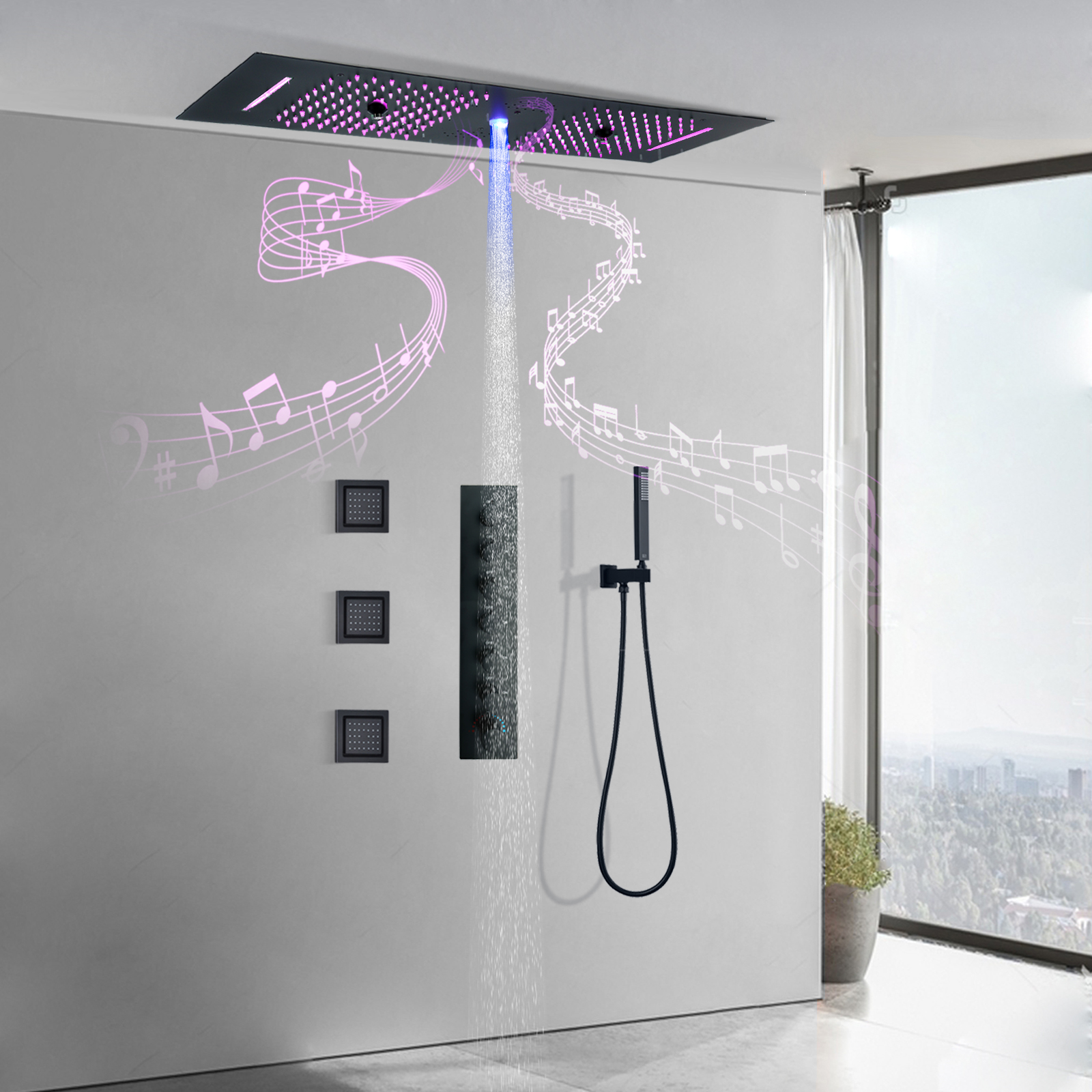 Grifo de ducha de lluvia oculto para baño, cabezal rociador de cascada de ducha de lluvia de Color de temperatura constante montado en el techo