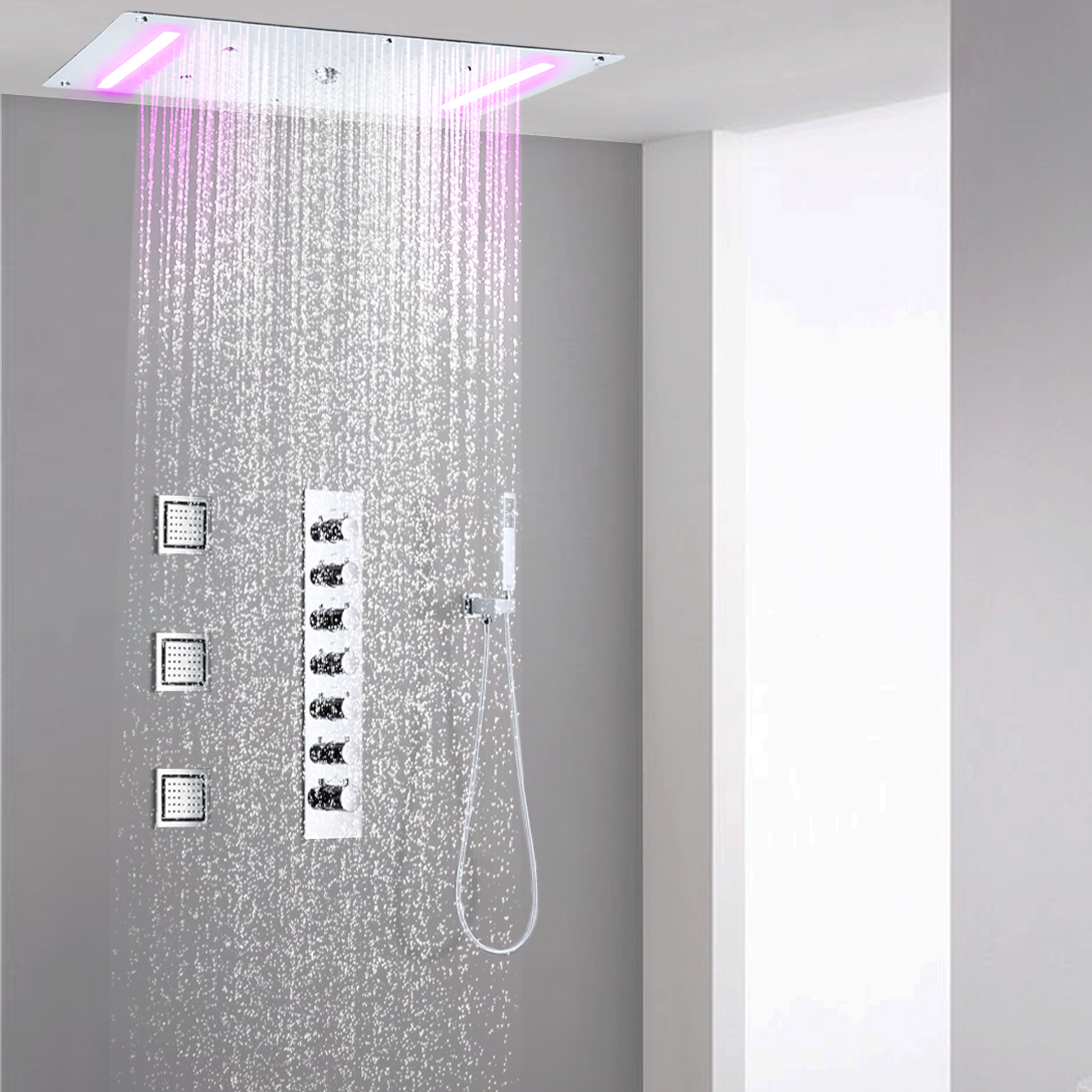 LED cromado cascada ducha sistema de ducha de lluvia baño columna de ducha oculta juego de grifo de nebulización