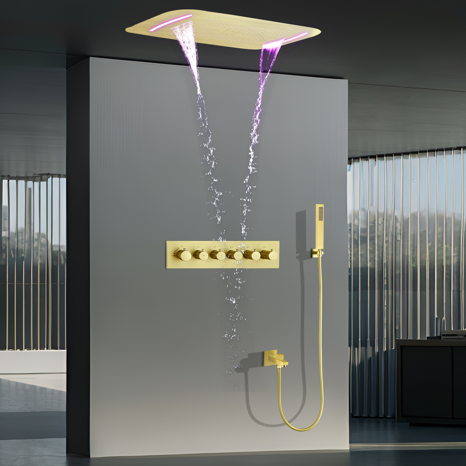 Juego de sistema de ducha Darkweight, termostato LED, grifo de ducha para bañera y baño, sistema de cabezal de ducha con pulverizador, SPA