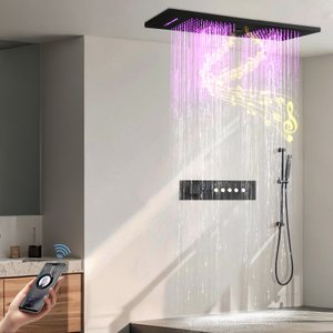 Panel de grifo de agua de ducha negro pato, ducha LED RGB, Kit de válvula mezcladora con número de temperatura constante