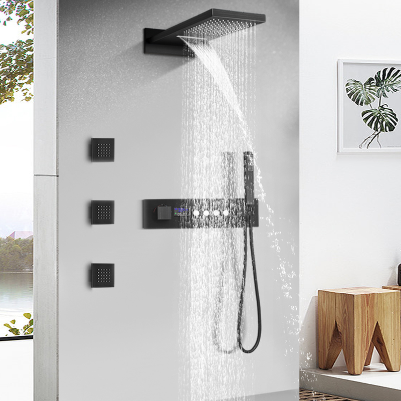 Nuevo Set de ducha de baño montado en la pared con pantalla Digital, mezclador de ducha termostático oculto para baño con ducha de mano
