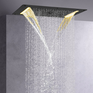 Grifos de ducha negros mate, LED de 70x38 CM, ducha multifunción para baño, cascada, lluvia, burbuja atomizadora