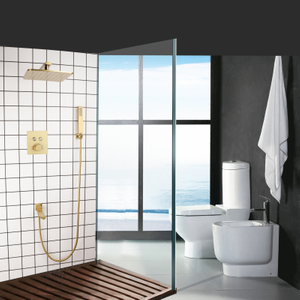 Oro cepillado juego de ducha de 10 pulgadas lluvia termostática con cabezal de ducha de Spa de mano con boquilla para bañera