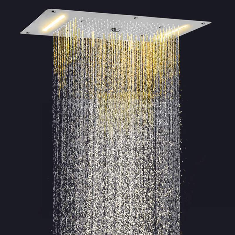 Níquel cepillado 70X38 CM baño LED grifos de ducha empotrar techo multifunción ducha cascada lluvia