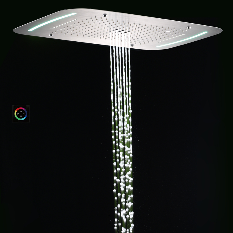 Grifos de ducha de baño de níquel cepillado, 71x43 CM, con LED, multifunción, cascada, lluvia atomizadora