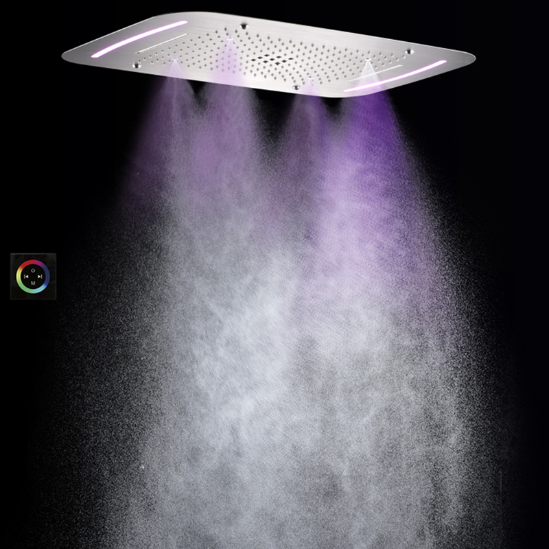 Grifos de ducha de baño de níquel cepillado, 71x43 CM, con LED, multifunción, cascada, lluvia atomizadora