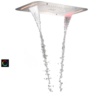 Grifos de ducha de baño de níquel cepillado, 71x43 CM, con LED, multifunción, cascada, lluvia atomizadora