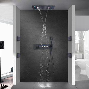 Sistema de ducha de lluvia negro mate, conjunto de ducha termostática con pantalla Digital, cabezal de ducha doble de lluvia LED para baño, 500x360MM