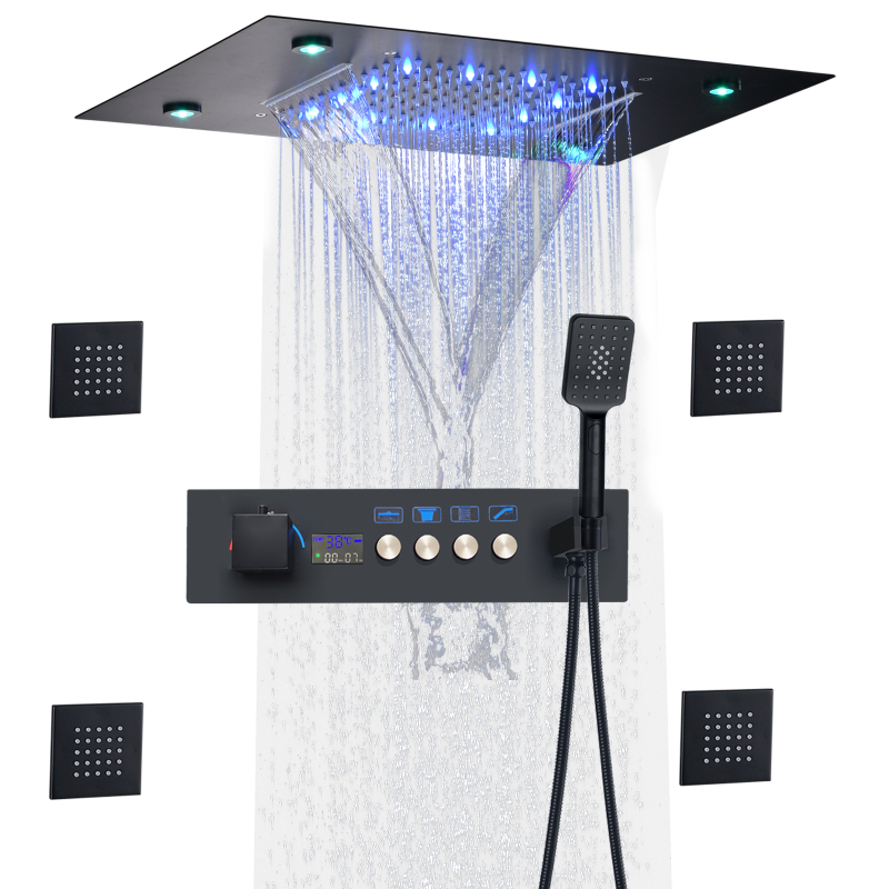 Juego de mezclador de ducha oculto para baño, Panel de ducha con pantalla Digital LED de 500x360MM, cabezal de ducha termostático de lujo