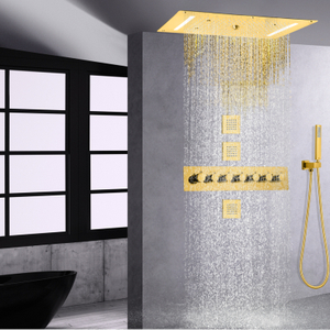Cascada atomizadora determinada del oro moderno de la ducha del oro de la lluvia del termóstato LED pulido con la mano
