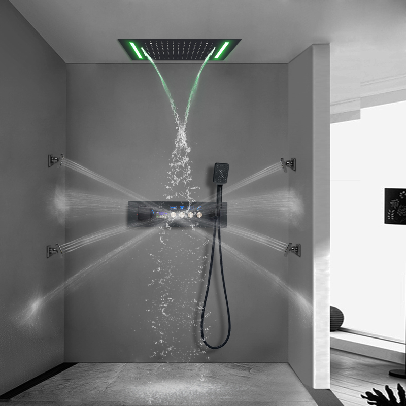 Sistema de ducha de lluvia de color negro mate, pantalla Digital LED de temperatura constante, juego de ducha completo para baño, 20x14 pulgadas