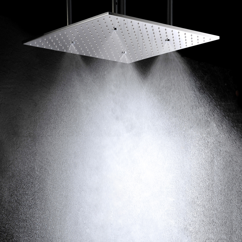 Cromo pulido 50X50 CM cabezal de ducha LED baño lluvia atomizador ducha soporte de cabezal de ducha ajustable