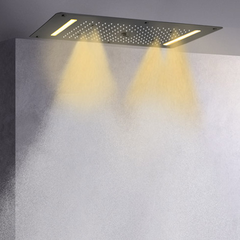 Mezclador de ducha de baño de gama alta LED, sistema de cascada, ducha multifunción, negro mate, 70x38 CM