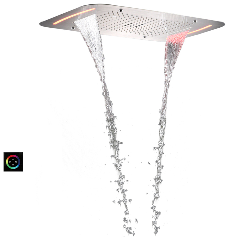 Cabezal de ducha de níquel cepillado 71X43 CM baño de gama alta cascada atomizadora burbuja con Panel de Control LED