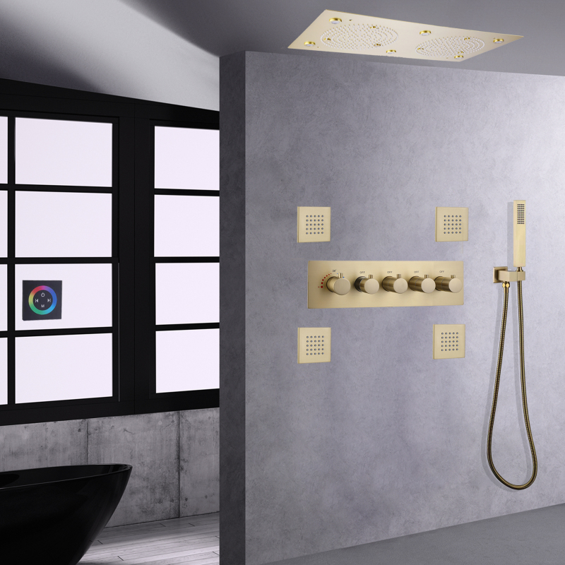 Sistema de ducha para baño, conjunto de cabezal doble, cabezal de ducha LED montado en la pared, conjunto de ducha termostática para baño