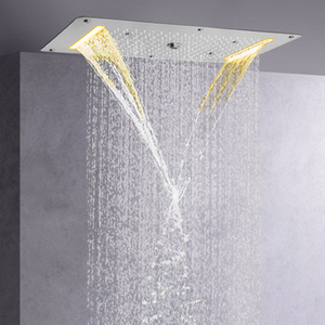Níquel cepillado 70X38 CM LED grifos de ducha baño cascada lluvia atomizador burbuja ducha multifunción