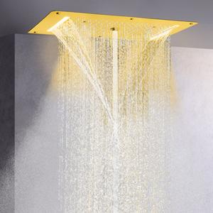 Cabezal de ducha de Oro pulido de lujo, LED de 70x38 CM, ducha de masaje para baño, cascada, lluvia, burbuja atomizadora