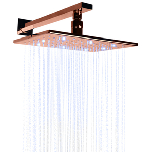Oro rosa 28X18CM cabezal de ducha de baño LED 3 colores cambio de temperatura montaje en pared ducha lluvia