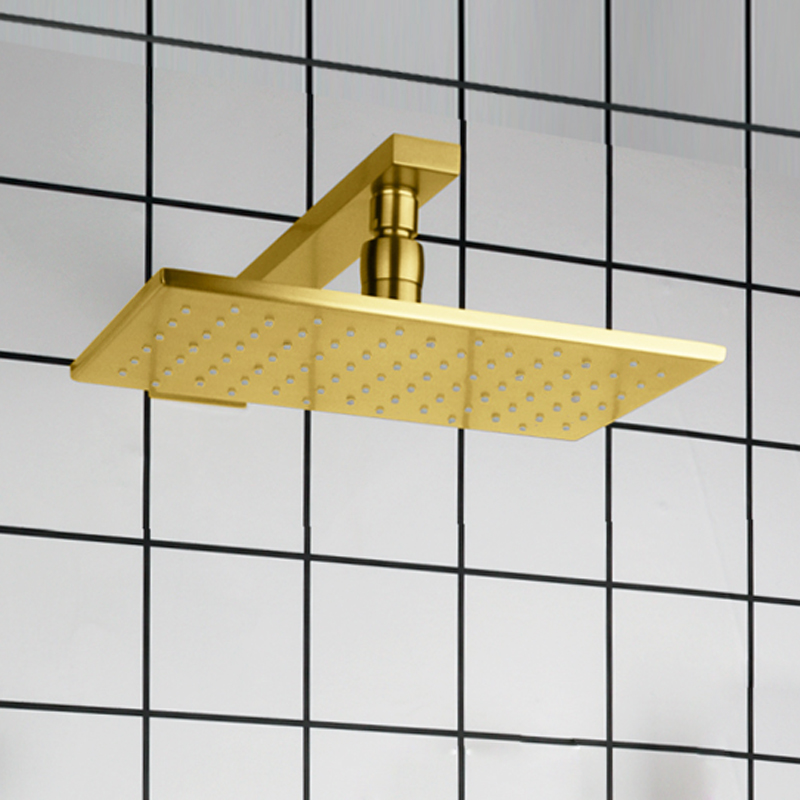 Grifos de baño de oro cepillado, cabezal de ducha de 28x18cm, LED, cambio de temperatura de 3 colores, montaje en pared para baño, ducha de lluvia