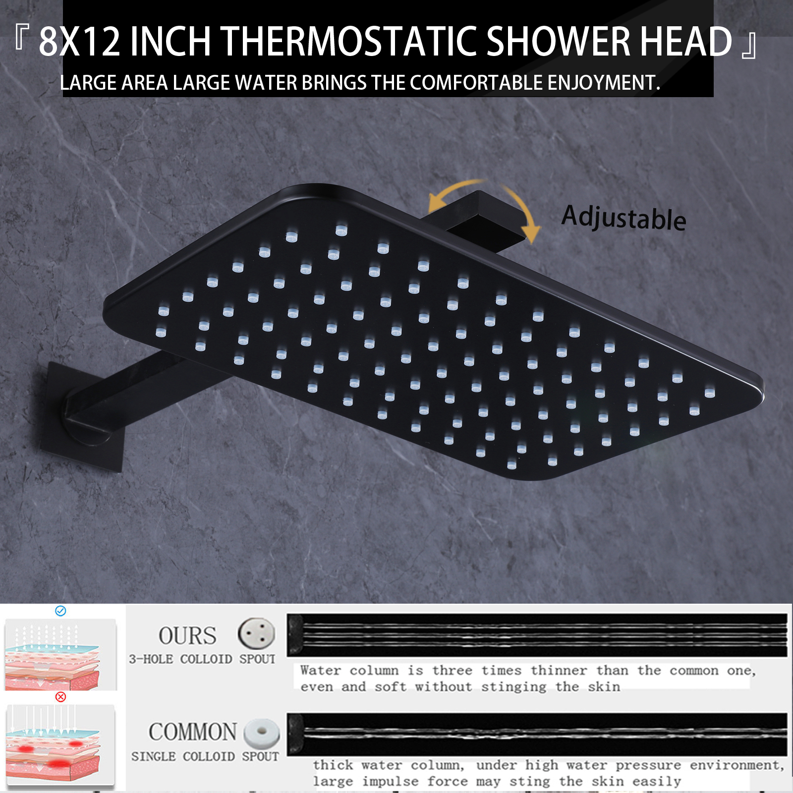 Grifo de ducha termostático de montaje en pared negro mate de gama alta, juego de ducha de mano con boquillas de lluvia
