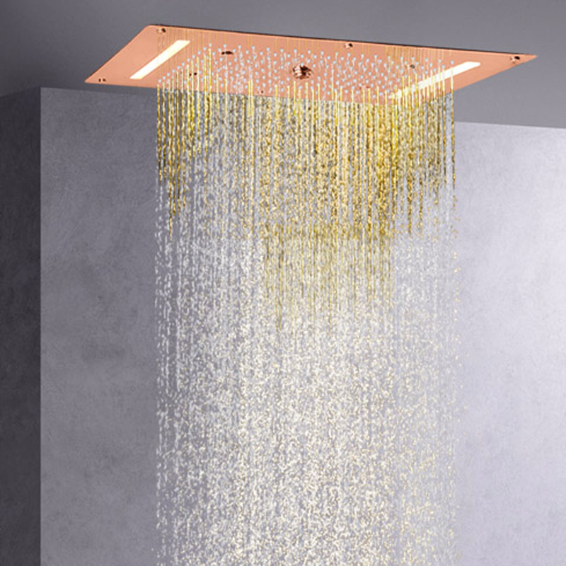 Grifos de ducha de oro rosa 70X38 CM LED baño multifunción cascada lluvia atomizador burbuja Spa ducha