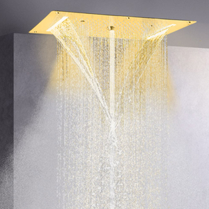 Cabezal de ducha pulido dorado 70X38 CM LED baño cascada lluvia atomizador burbuja masaje ducha