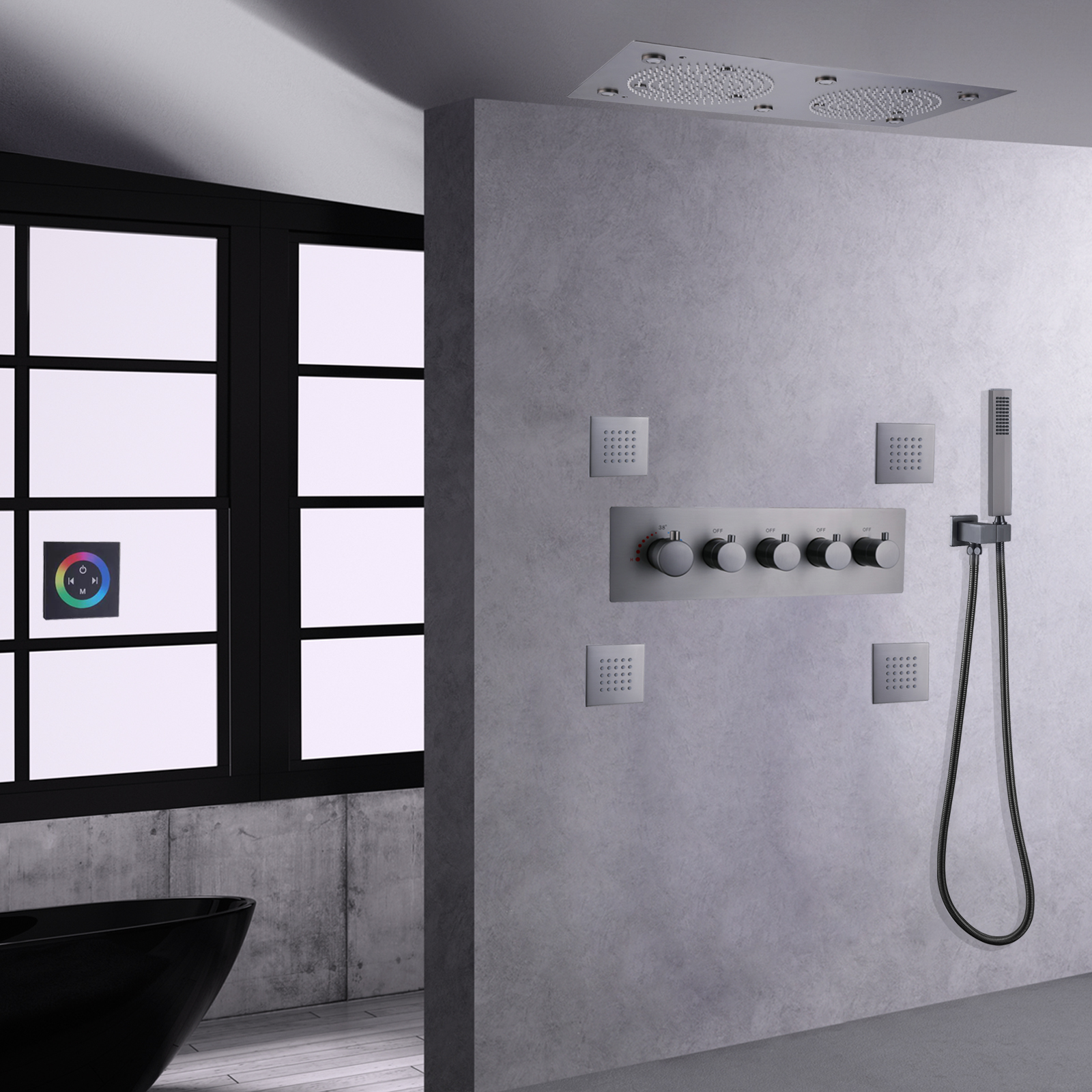 Sistema de ducha gris pistola 7 LED colorido baño termostático baño lluvia niebla ducha mezclador SPA