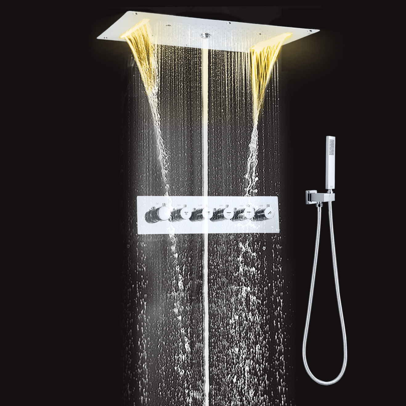 700X380MM SUS 304 montado en el techo SPA baño LED termostático rociador cascada lluvia cabezal de ducha conjunto