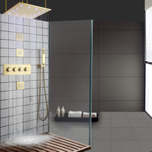 Juego de ducha de mano LED de lluvia termostática con diseño de lujo de Oro pulido de 16 pulgadas