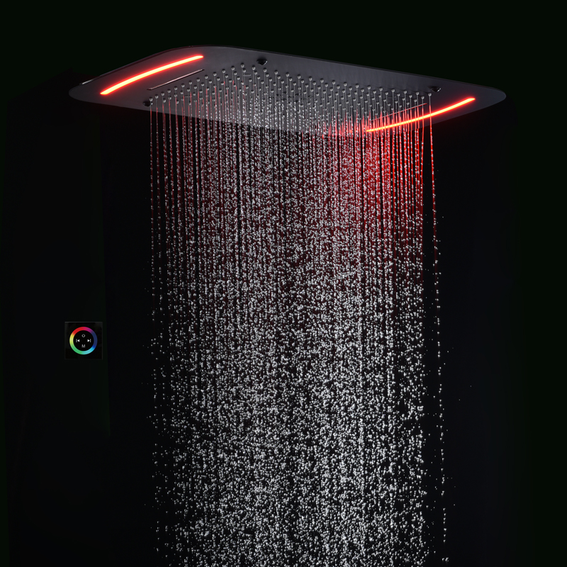 Cabezal de ducha de baño de 71x43 CM, negro mate, con panel de Control LED, cascada de ducha multifunción