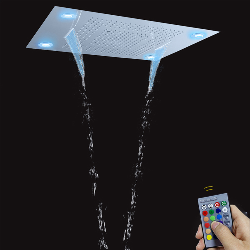 Cromo pulido 80X60 CM baño cabezal de ducha multifunción con Control LED Panel remoto burbuja niebla lluvia cascada
