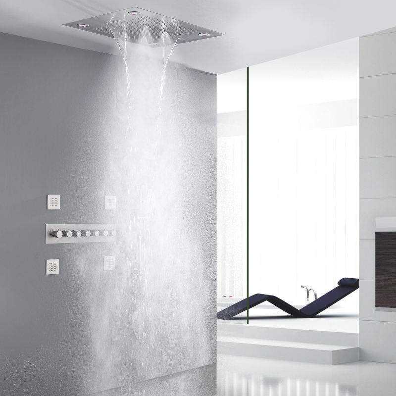 Níquel cepillado cabezal de ducha de lluvia teledirigido de 24 x 31 pulgadas con sistema de ducha termostático LED