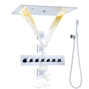 700X380 MM Cromo Pulido Baño Sistema de Ducha Termostática Cabezal de Ducha de Techo LED Cascada Spray Lluvia