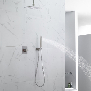 Juego de grifo de ducha de baño de níquel cepillado 28X18 CM cabezal de ducha de techo que cambia de Color con lluvia LED