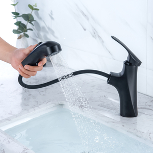 Grifo de lavabo negro mate de un solo mango con funciones de agua dobles, mezclador de fregadero contemporáneo