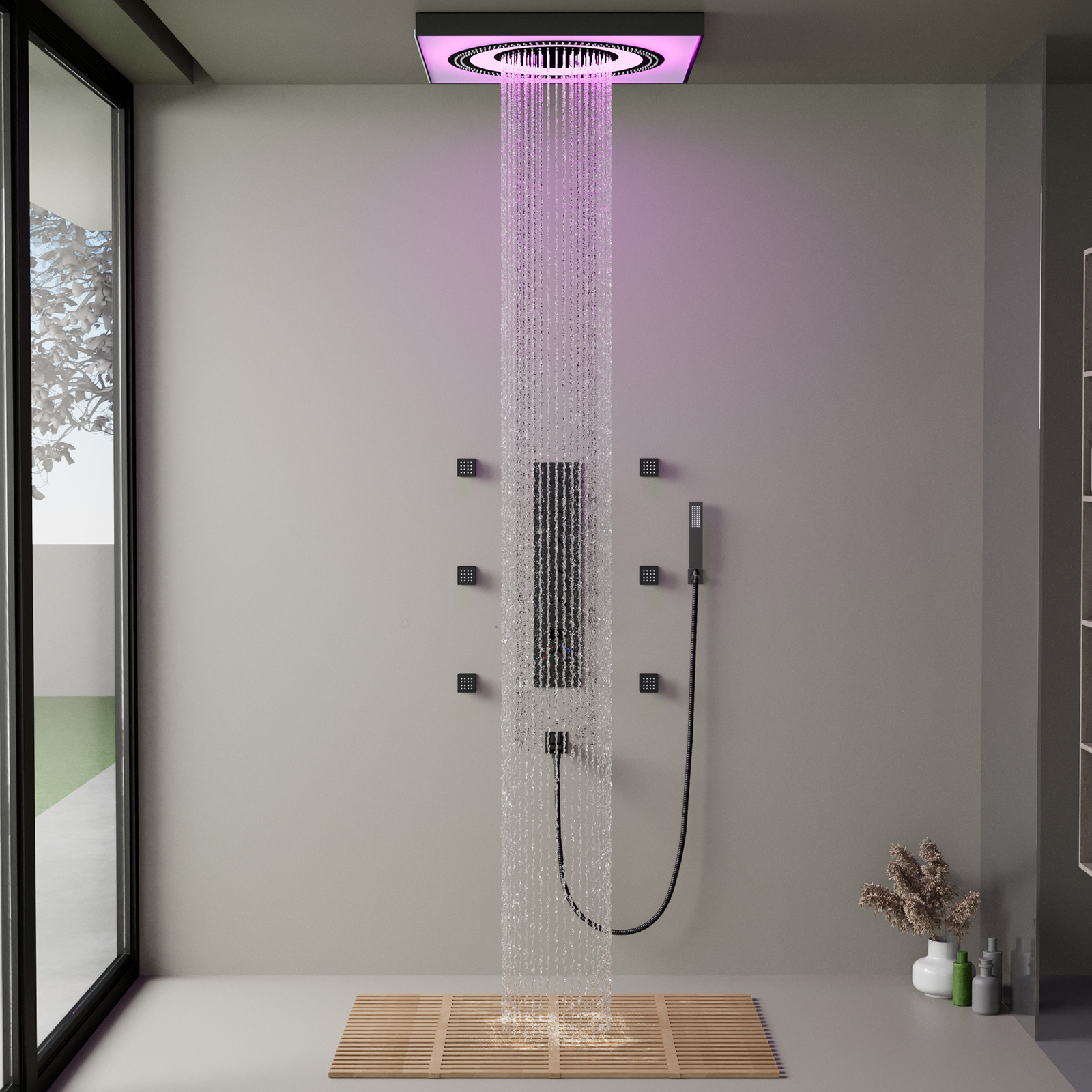 Conjuntos de cabezales de ducha termostáticos con válvula de ducha híbrida multifunción LED