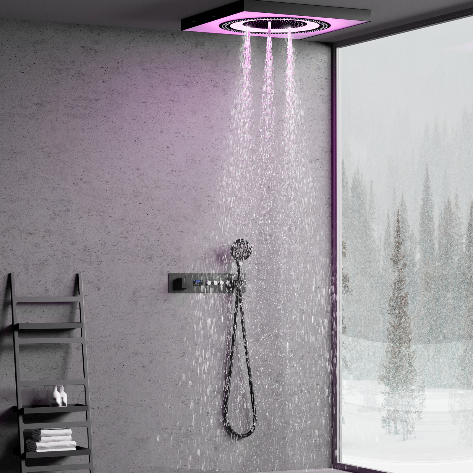 Cabezal de ducha LED, rociador de lluvia, juego de bañera, mezclador de ducha oculto, manija de válvula de ducha