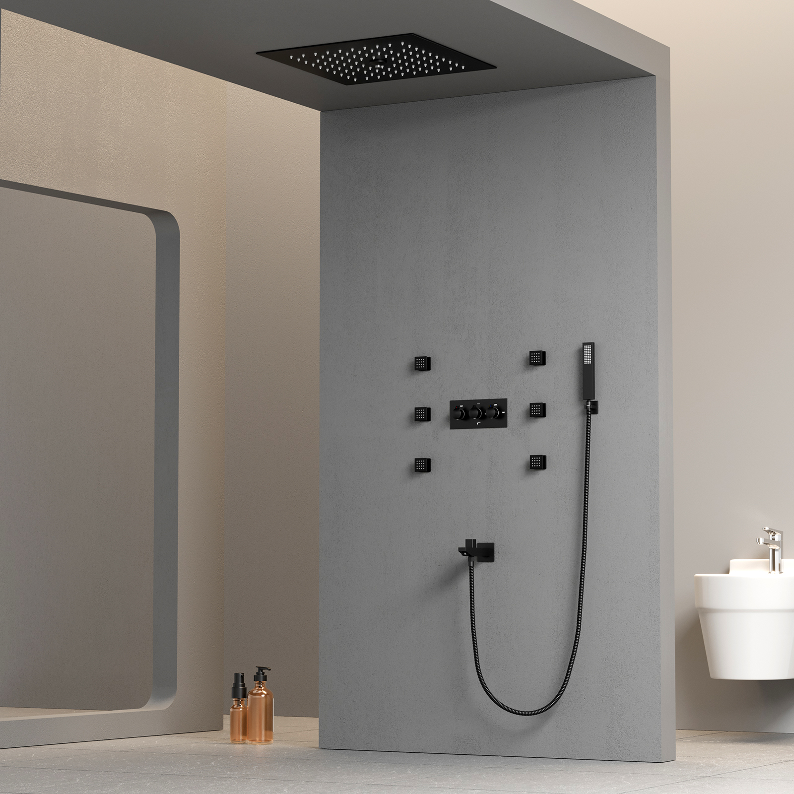 Juego de sistema de ducha con luz LED, cabezal de ducha de lluvia, Válvula mezcladora de ducha de temperatura constante de 300x300mm