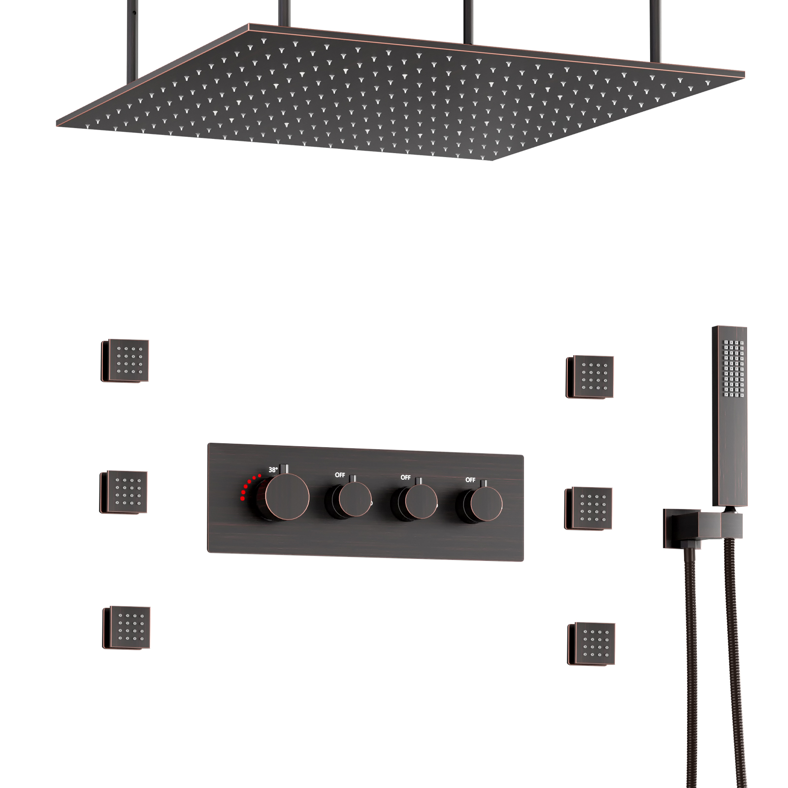 Juego de ducha tipo lluvia para baño, cabezal de ducha LED, sistema de ducha cuadrado de techo, temperatura constante inteligente