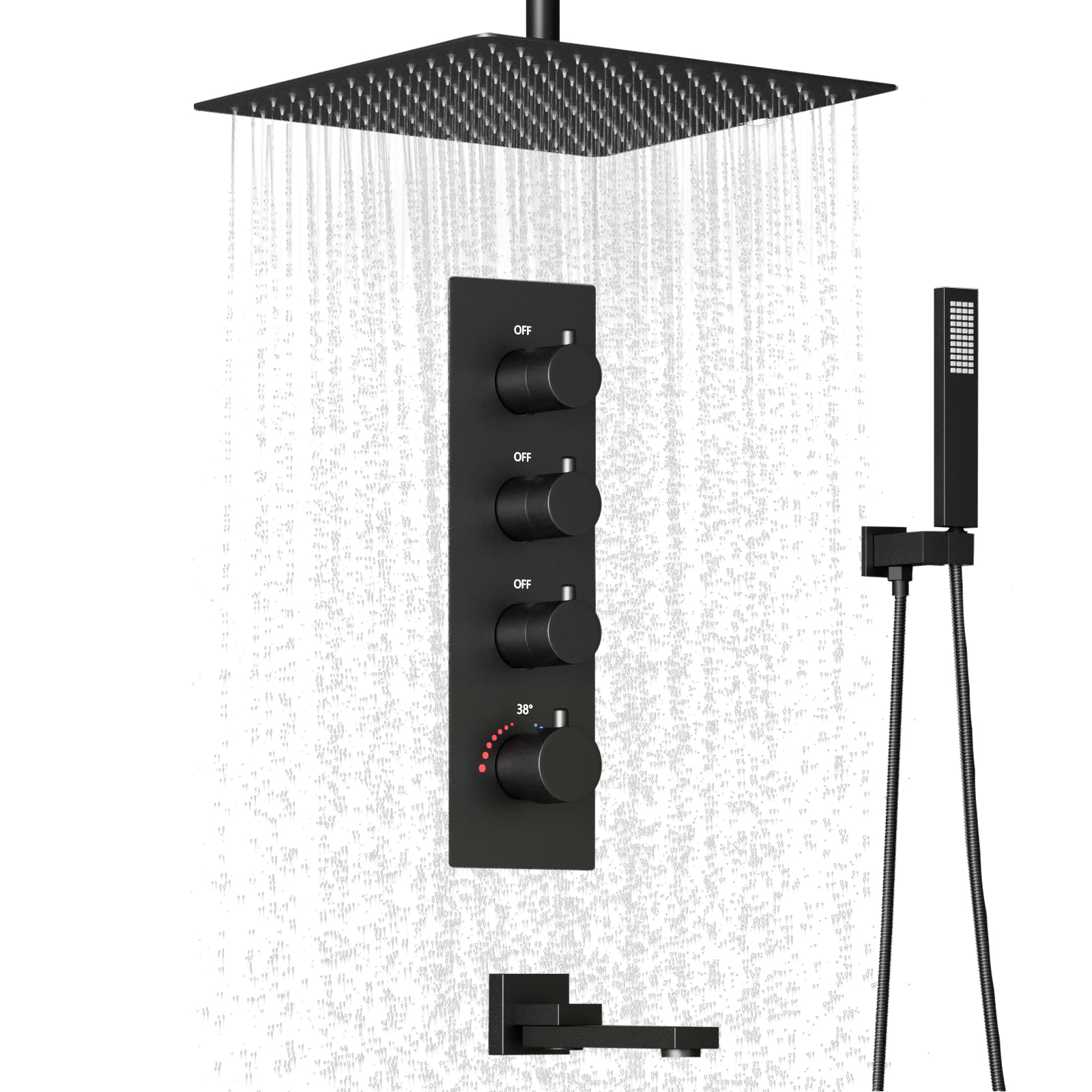 Juego de grifo de ducha termostático inteligente con cabezal de ducha negro para baño