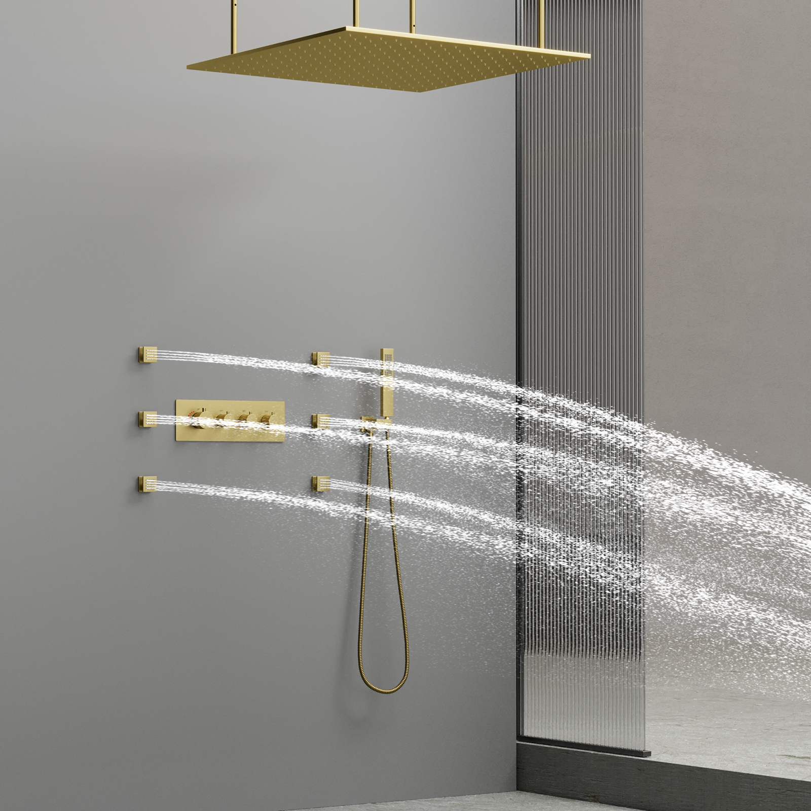 Juego de ducha LED de techo para baño, cabezal de ducha con 3 ajustes, grifo de ducha tipo lluvia termostático