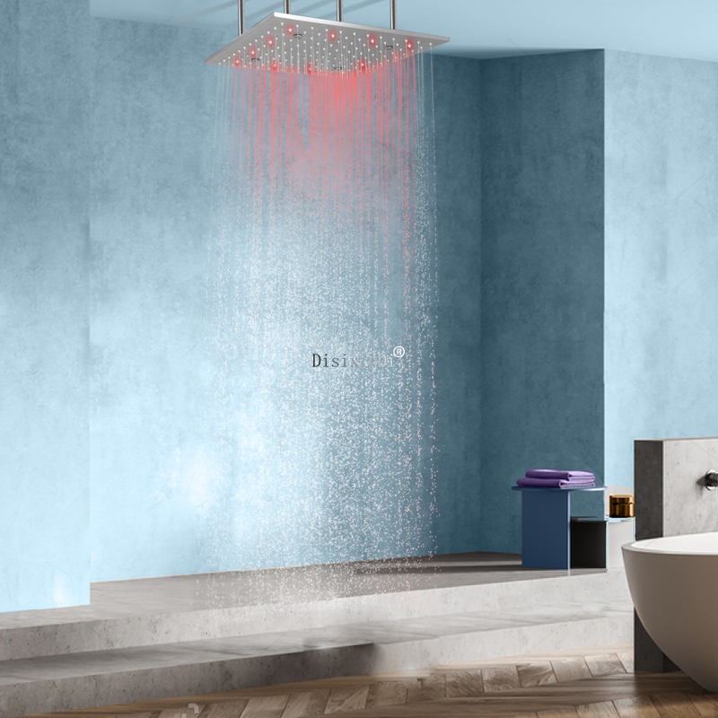Sistema de cabezal de ducha cepillado de 16 pulgadas, mezclador de ducha de niebla de lluvia, instalación de techo LED de baño de acero inoxidable 304