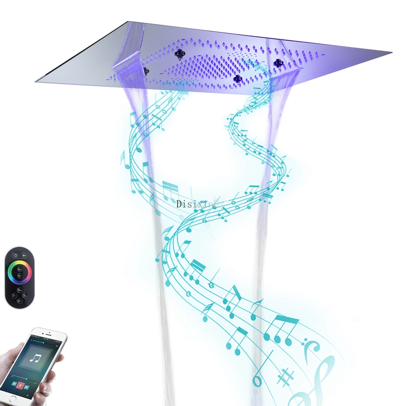 Cabezal de ducha con música para baño, luces LED, cabezal de ducha superior SUS 304, sistema de ducha integrado en el techo